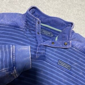 Vineyard Vines Pullover Mens Large Blue Snap Distressed Color Shoulder Arm Pads